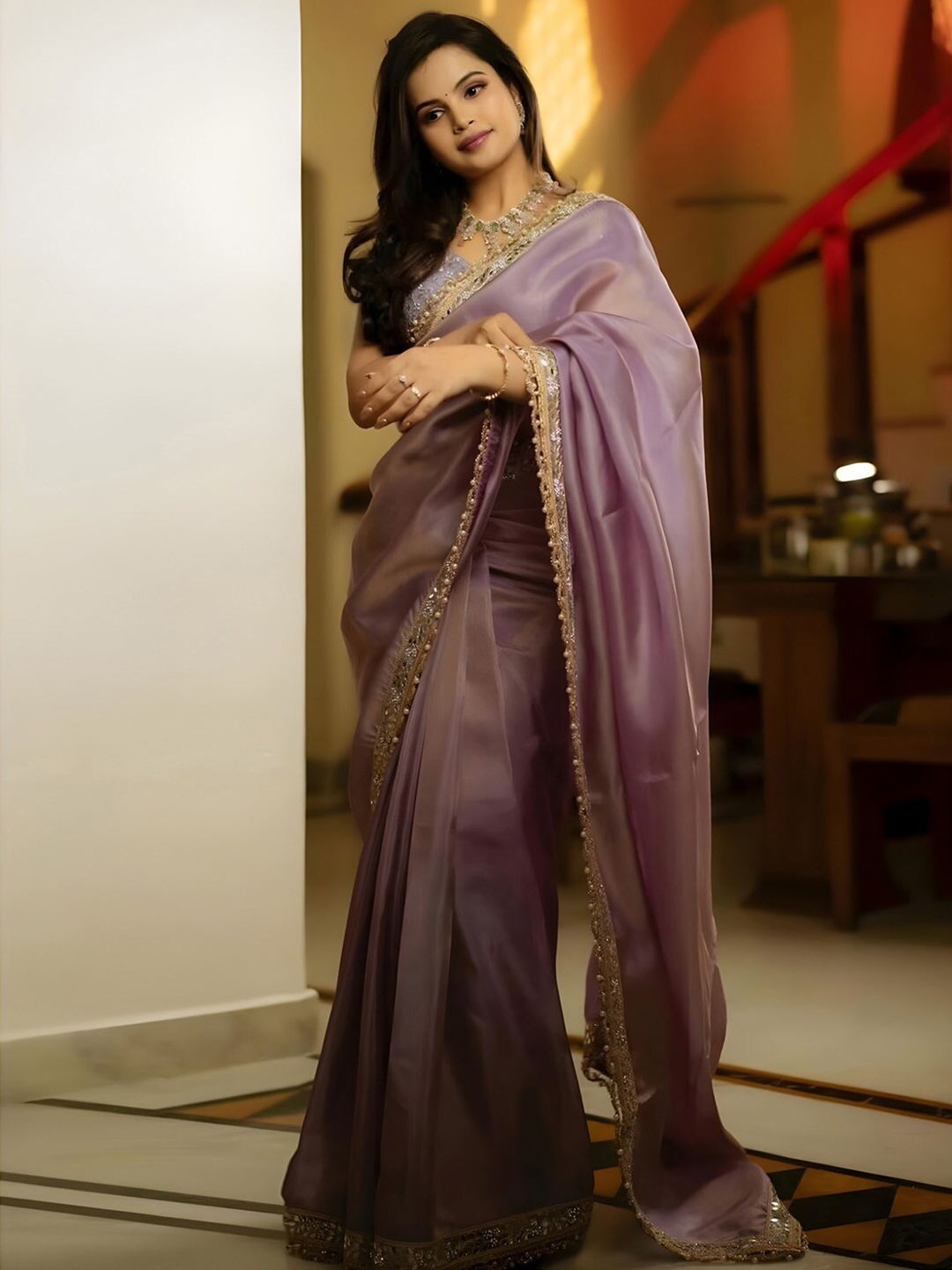 

Anouk Embellished Tissue Saree, Mauve