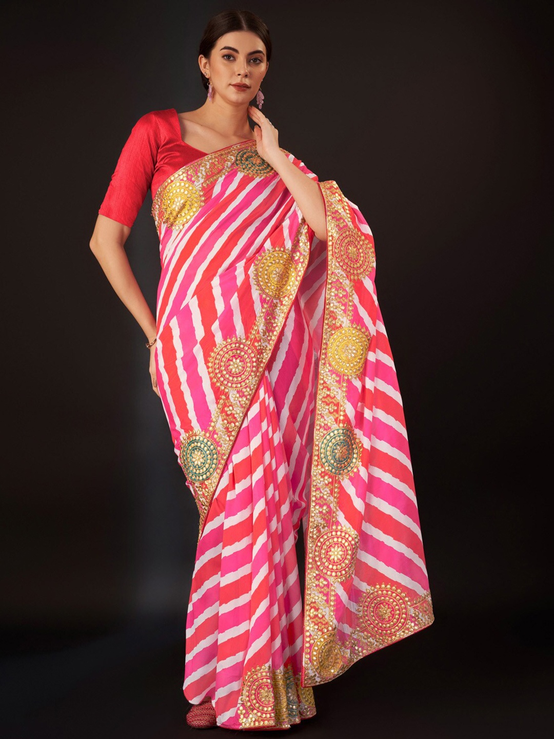 

Anouk Leheriya Zari Saree, Pink