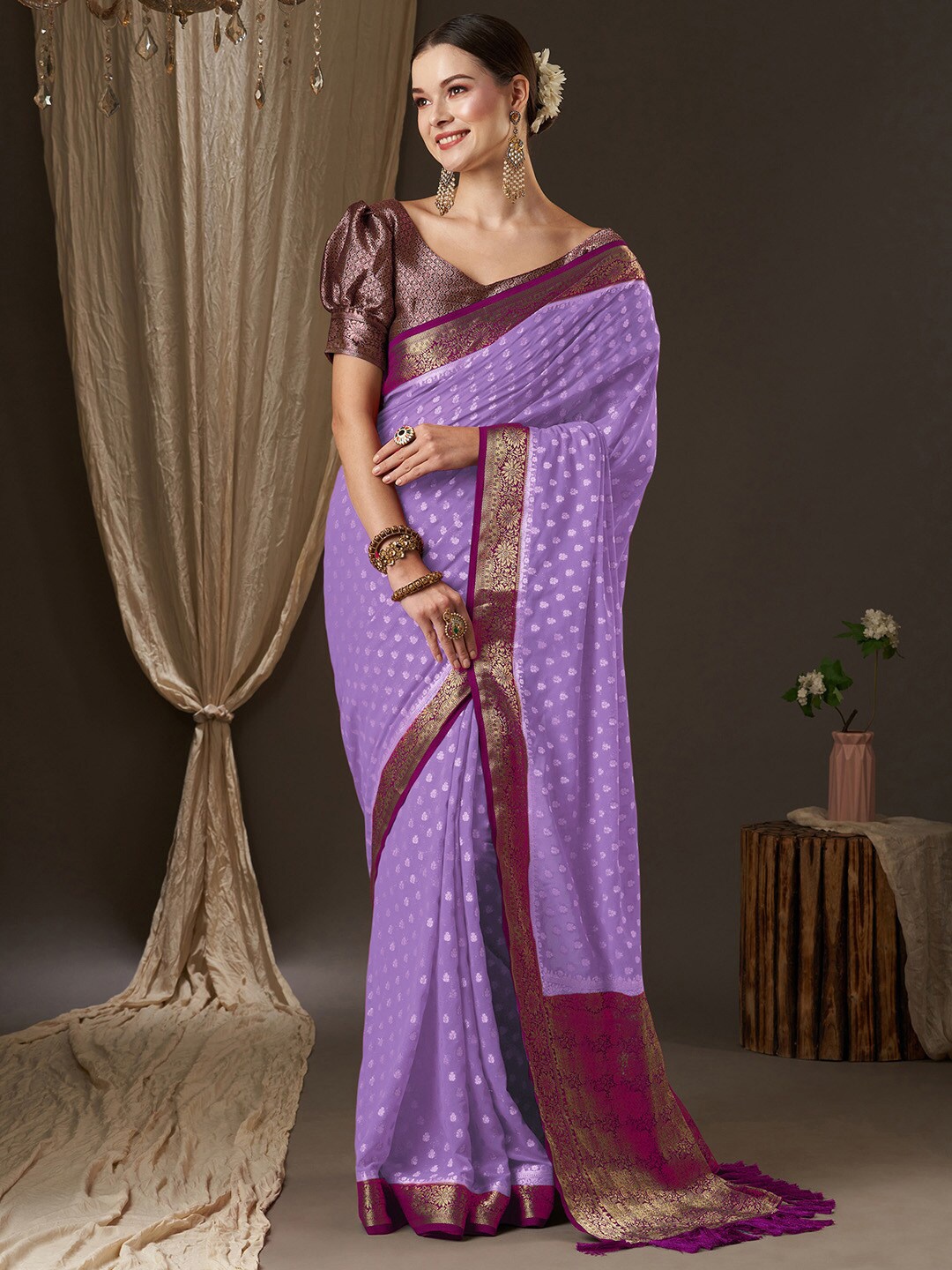 

Anouk Woven Design Zari Pure Georgette Kanjeevaram Saree, Lavender