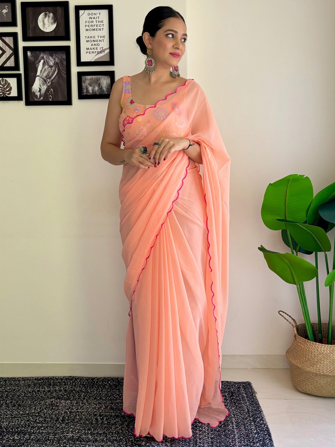 

Anouk Embellished Pure Georgette Saree, Peach