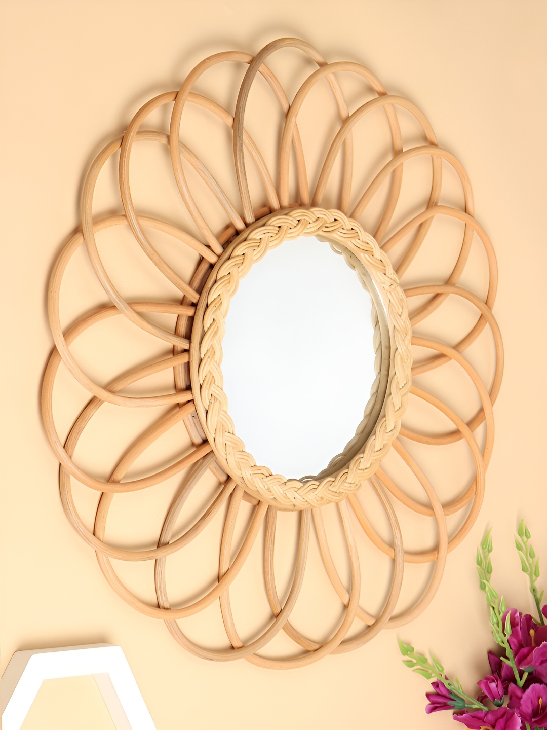 

HABERE INDIA Brown Wall Decor Rattan Mirror