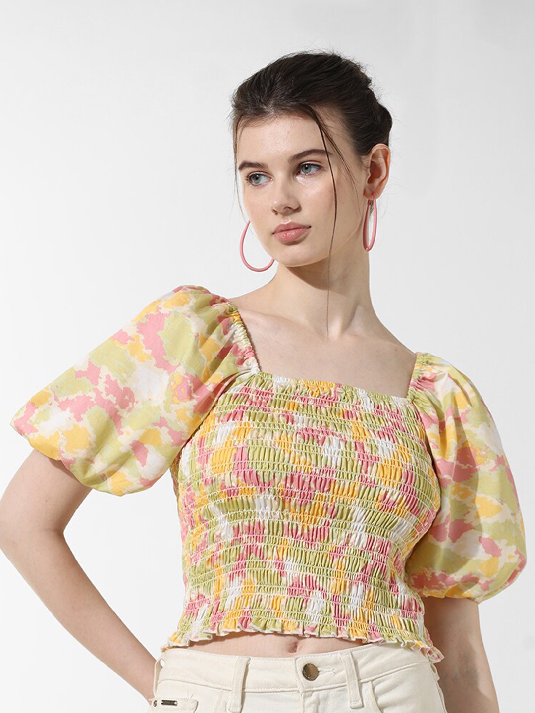 

ONLY Printed Cropped Top, Yellow