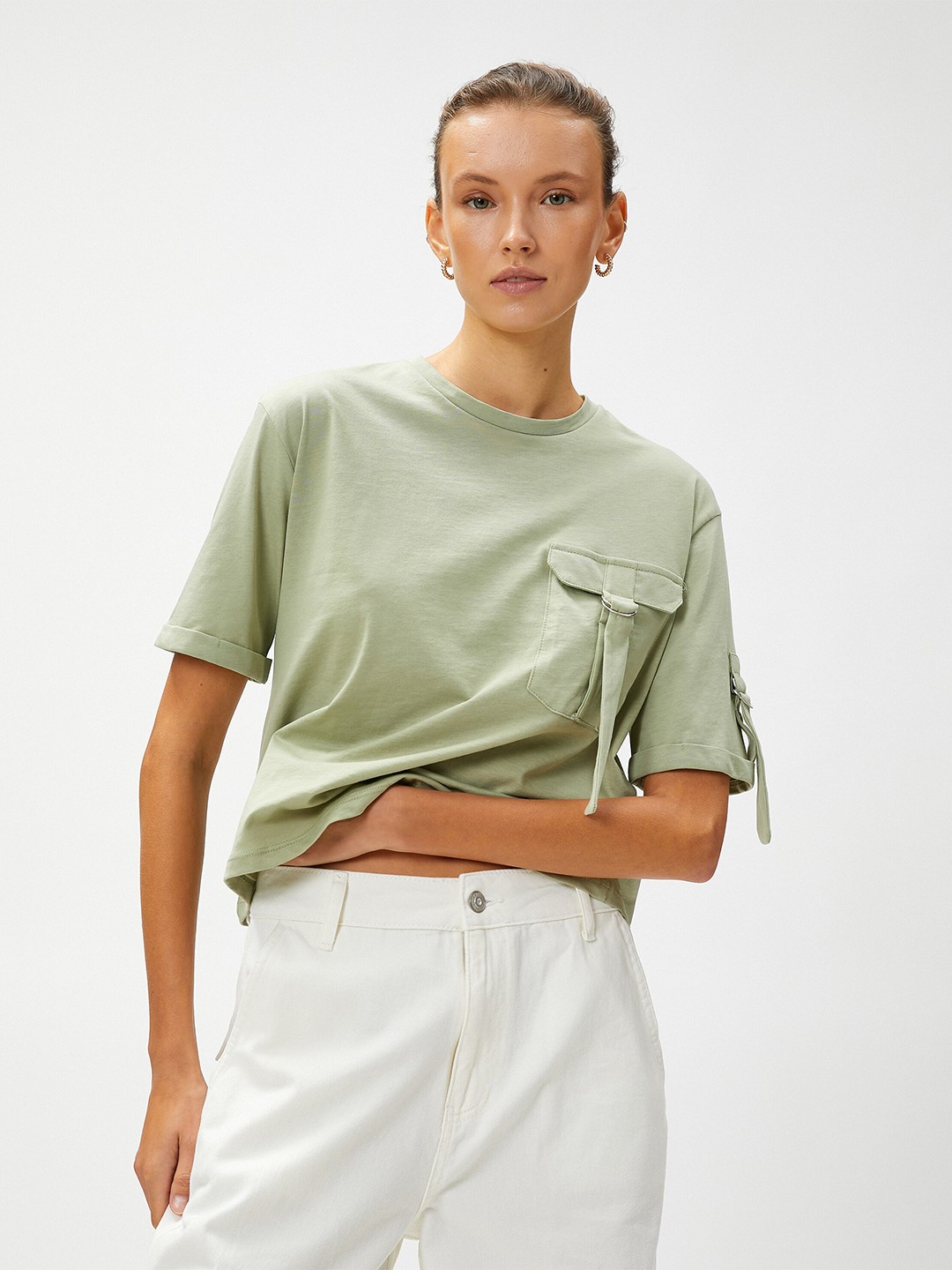 

Koton Drop Shoulder Sleeves Pure Cotton T-Shirt, Green