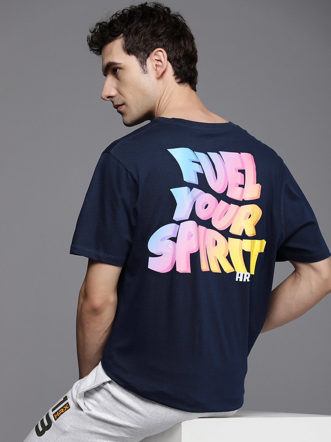 

HRX by Hrithik Roshan Men Typography Printed Bio Finish Oversized T-shirt, Navy blue