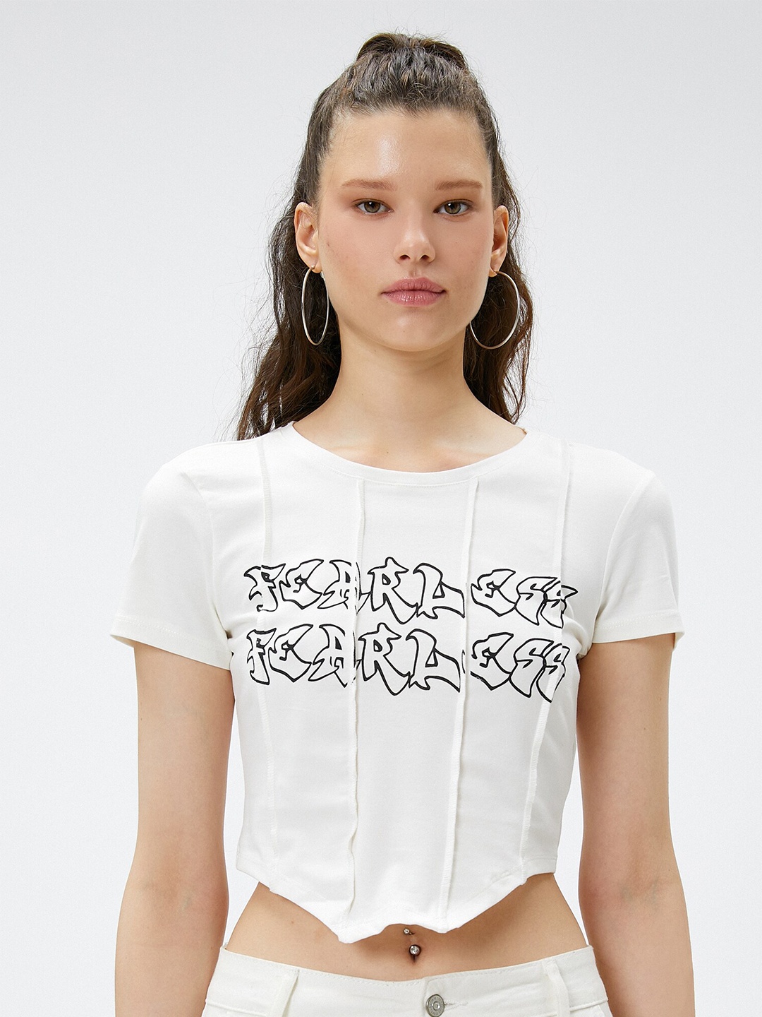 

Koton Typography Printed Cotton T-shirt, Beige