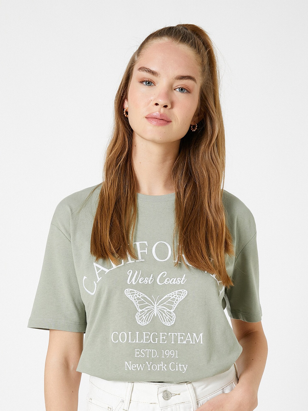 

Koton Printed Round Neck Short Sleeves Cotton T-shirt, Green