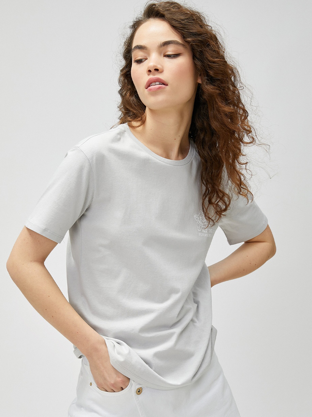 

Koton Round Neck Pure Cotton T-shirt, Grey