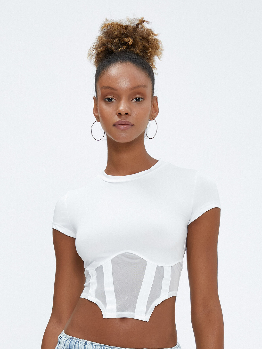 

Koton Round Neck Fitted Crop Top, Beige