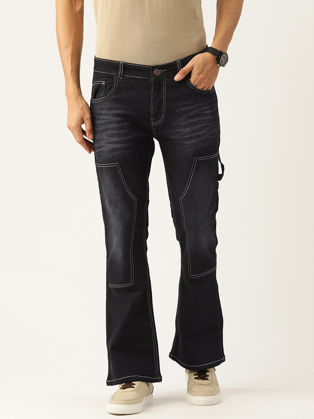 

PARIS HAMILTON Men Bootcut Light Fade Stretchable Jeans, Black