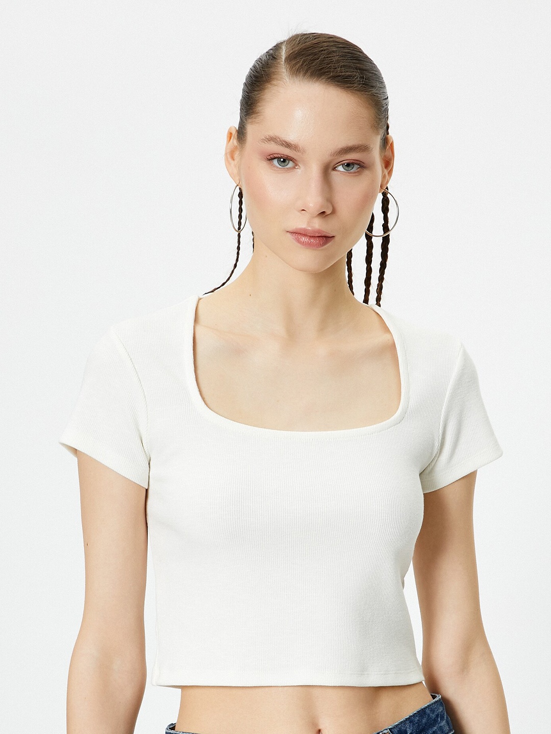 

Koton Cotton Round Neck Knitted Slim Fit T-shirt, Beige