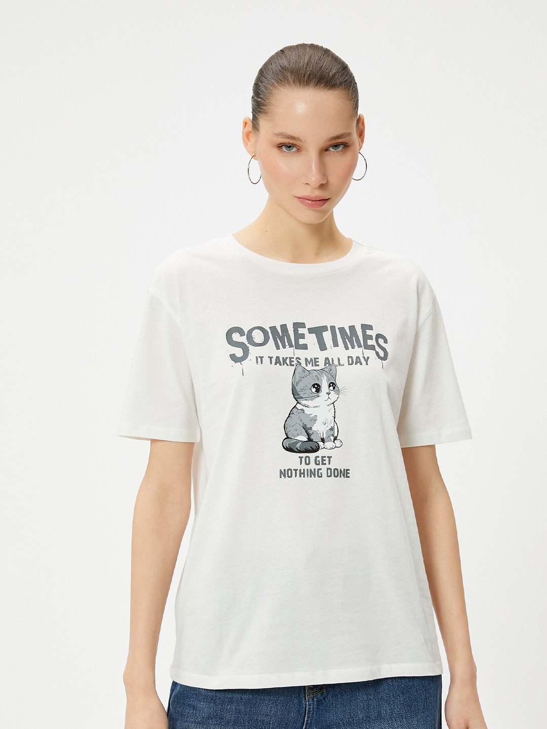 

Koton Typography Printed Pure Cotton T-shirt, Beige