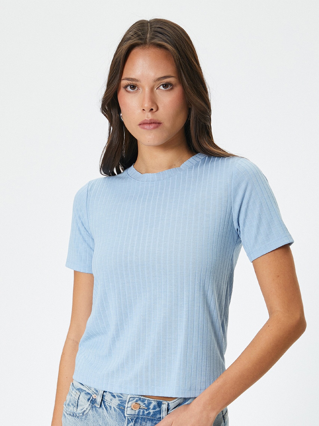 

Koton Round Neck Regular Sleeves Slim Fit T-shirt, Blue