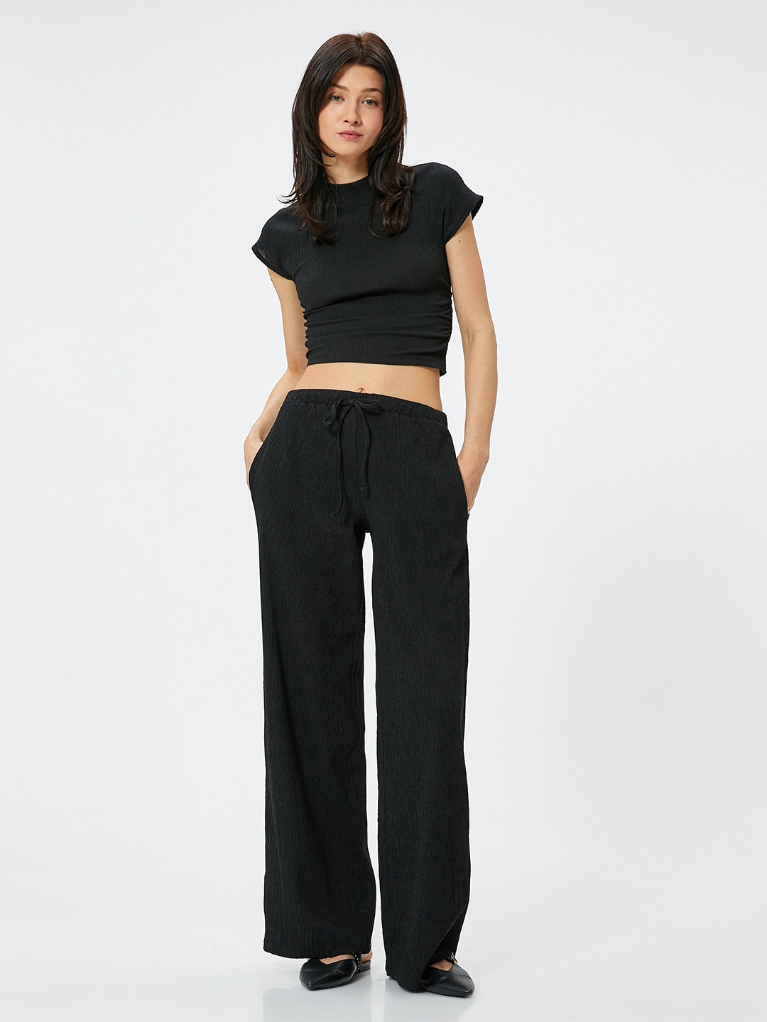 

Koton High Neck Extended Sleeves Crop T-shirt, Black