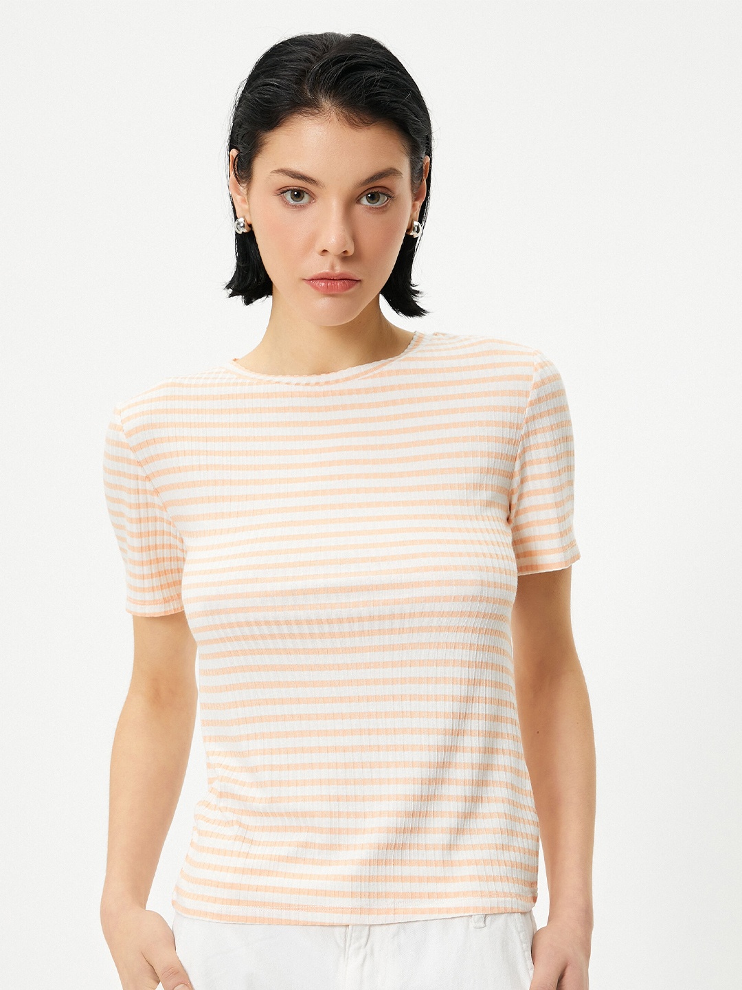 

Koton Striped Round Neck T-shirt, Orange