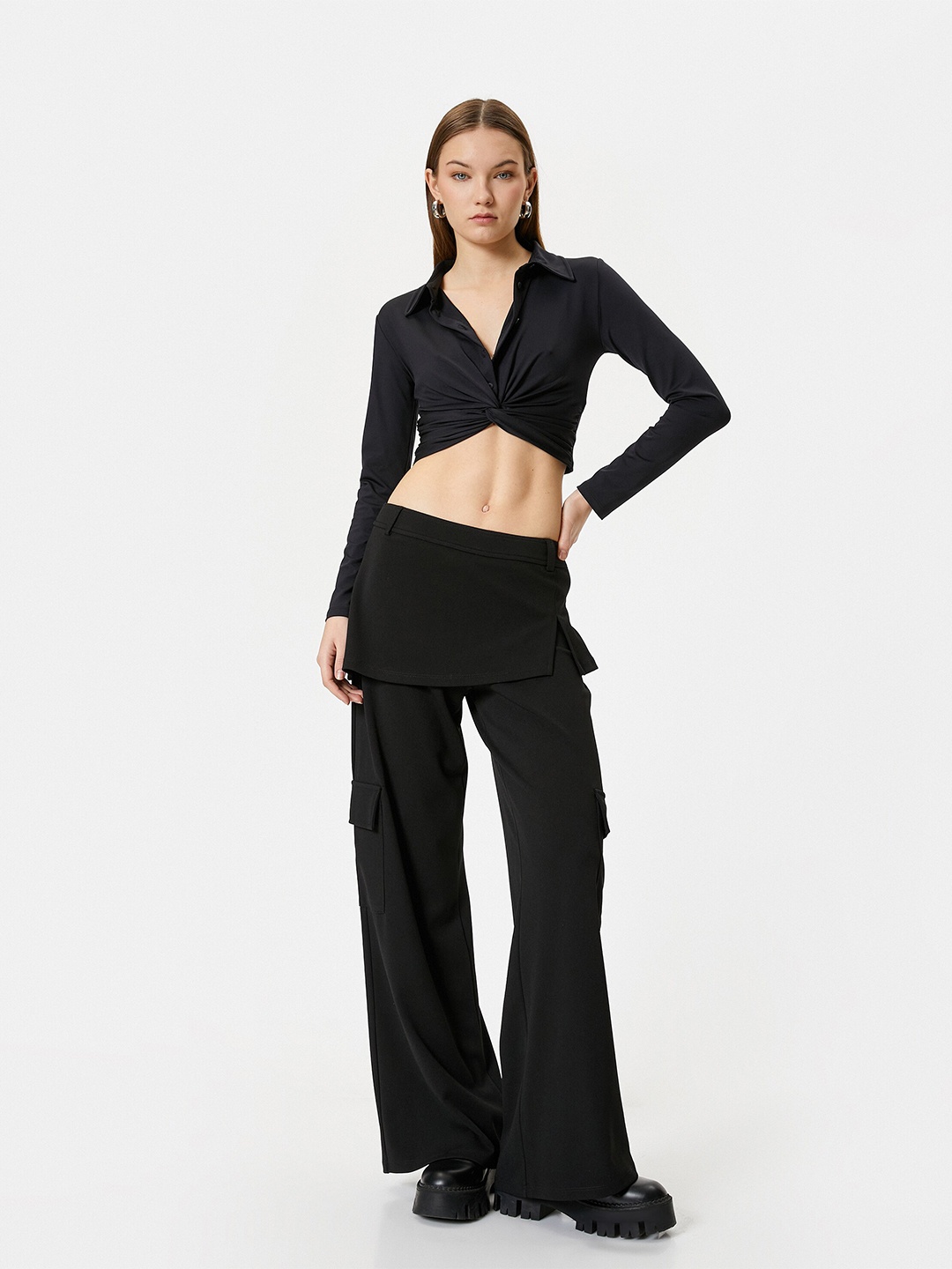 

Koton Shirt Style Crop Top, Black