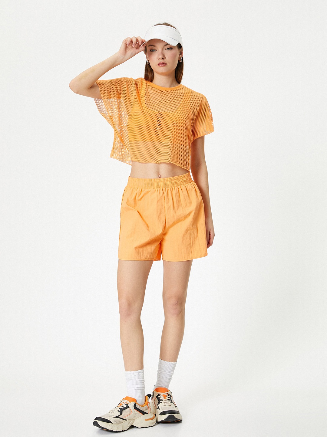 

Koton Round Neck Extended Sleeves Crop Relaxed Fit T-shirt, Orange