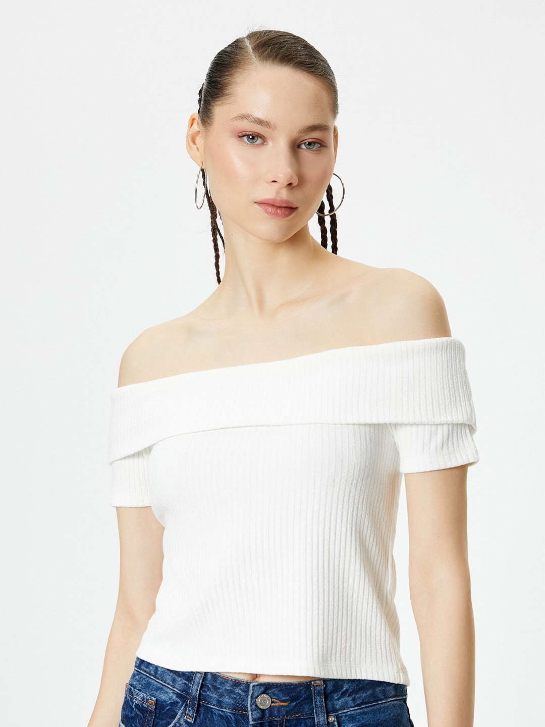 

Koton Off-Shoulder Crop Tops, White