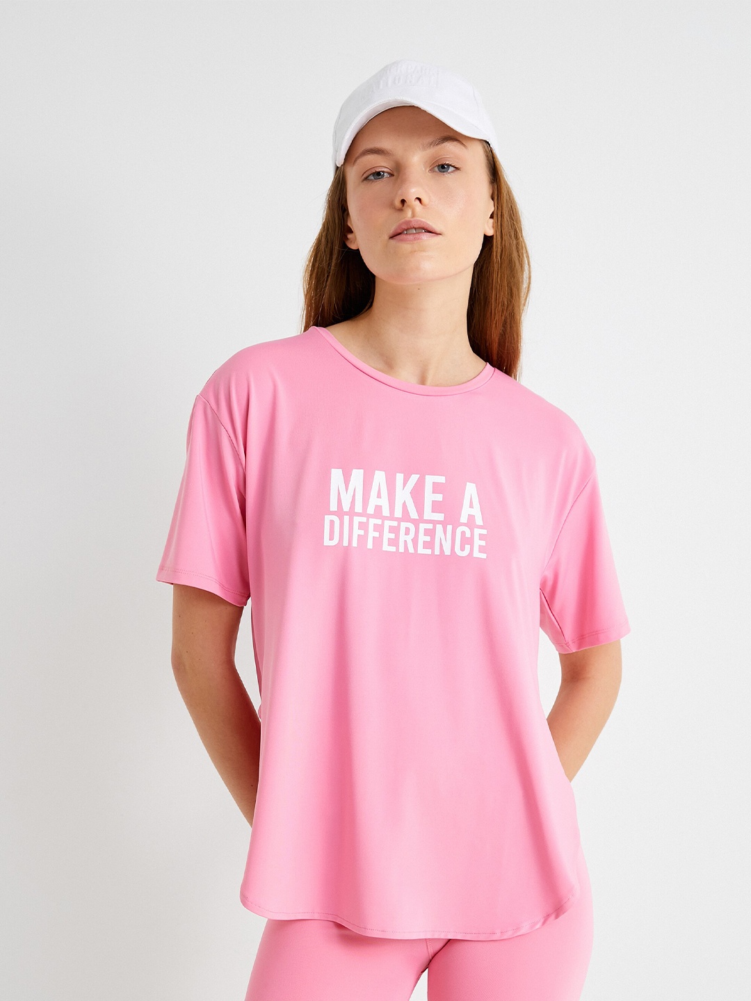 

Koton Printed Round Neck Short Sleeves T-shirt, Pink