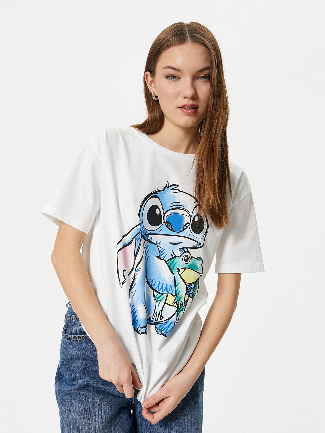 

Koton Printed Round Neck Short Sleeves Cotton T-shirt, Beige