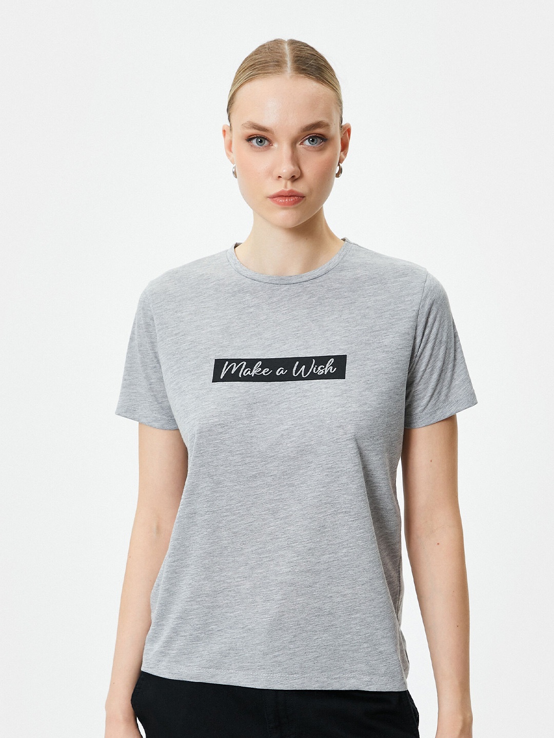 

Koton Typography Printed Round Neck T-shirt, Grey