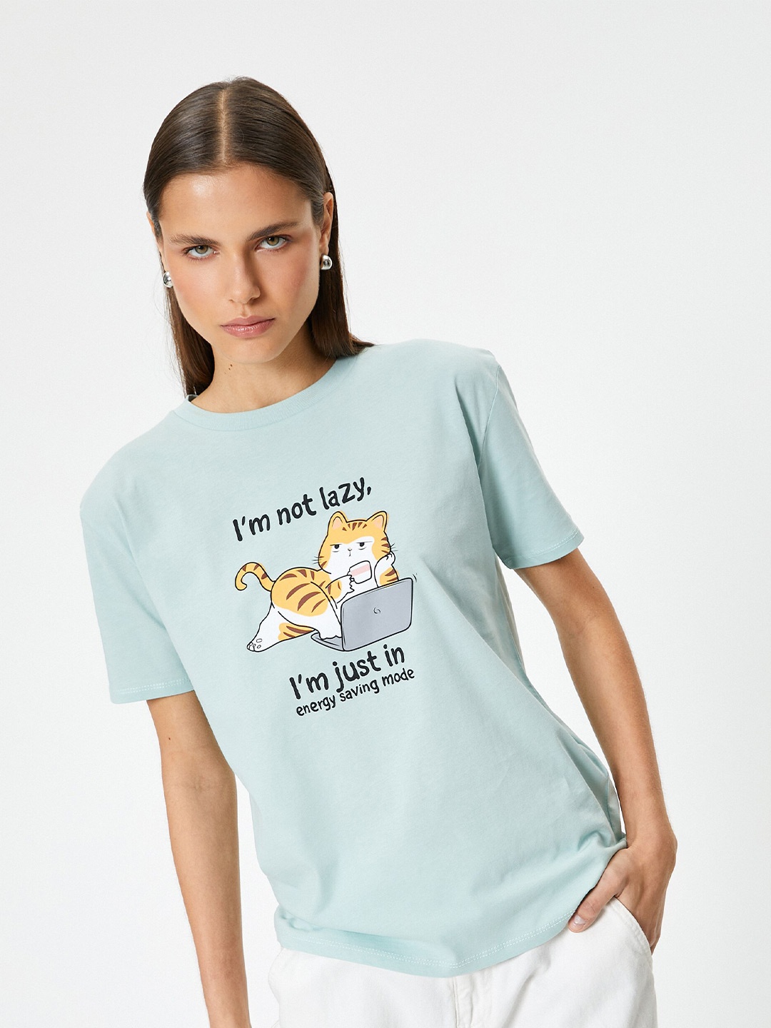 

Koton Graphic Printed Pure Cotton Relaxed Fit T-shirt, Green