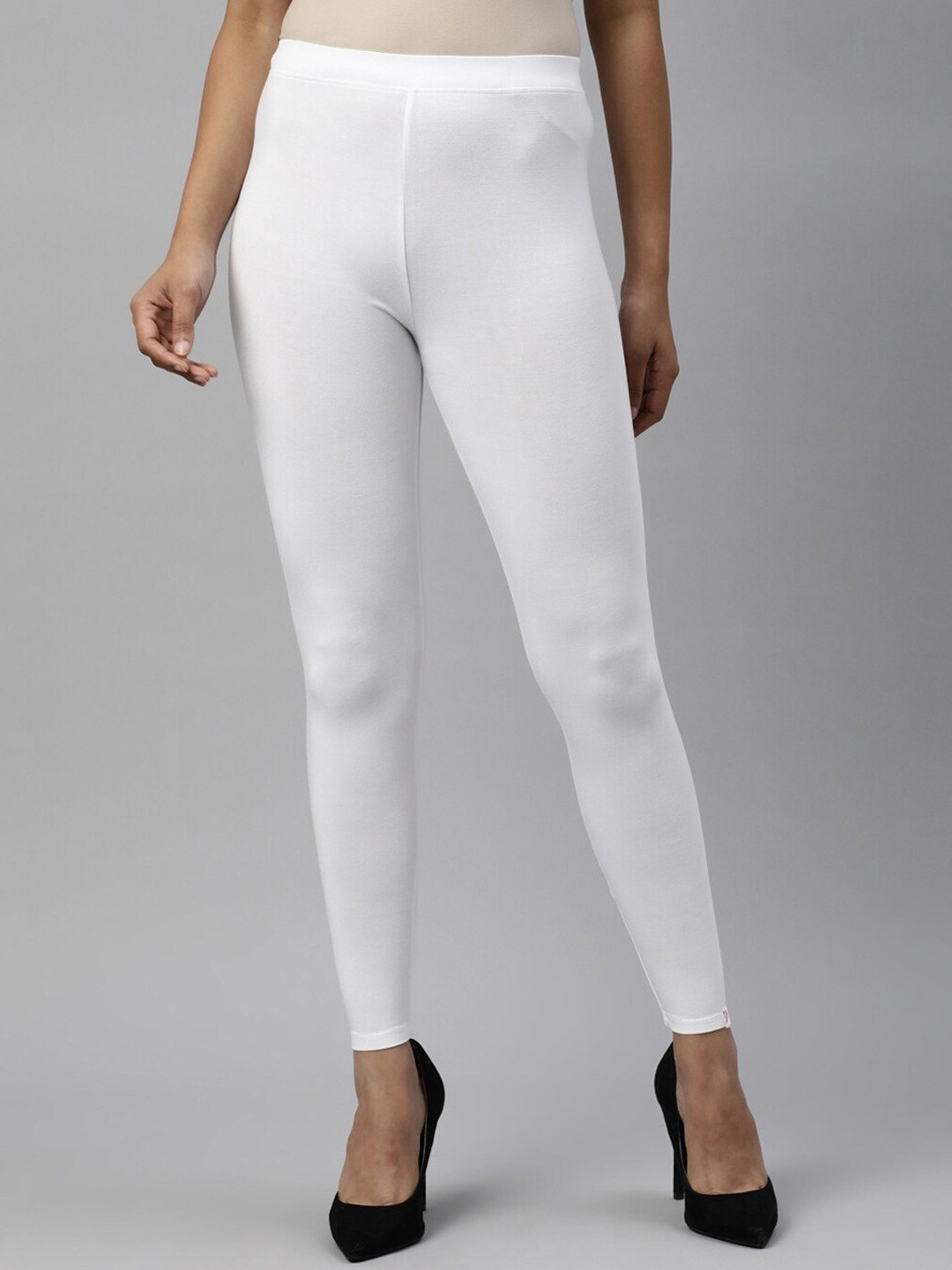 

TWIN BIRDS Women Solid Super Stretch Bamboo Cotton Ankle Length Leggings, White