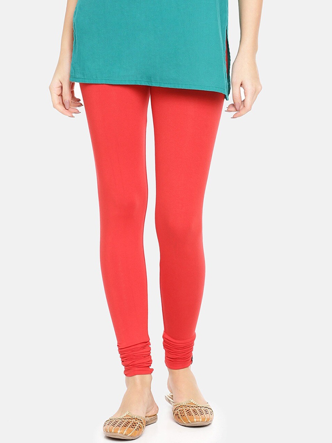 

TWIN BIRDS Women Solid Churidar Length Leggings, Red