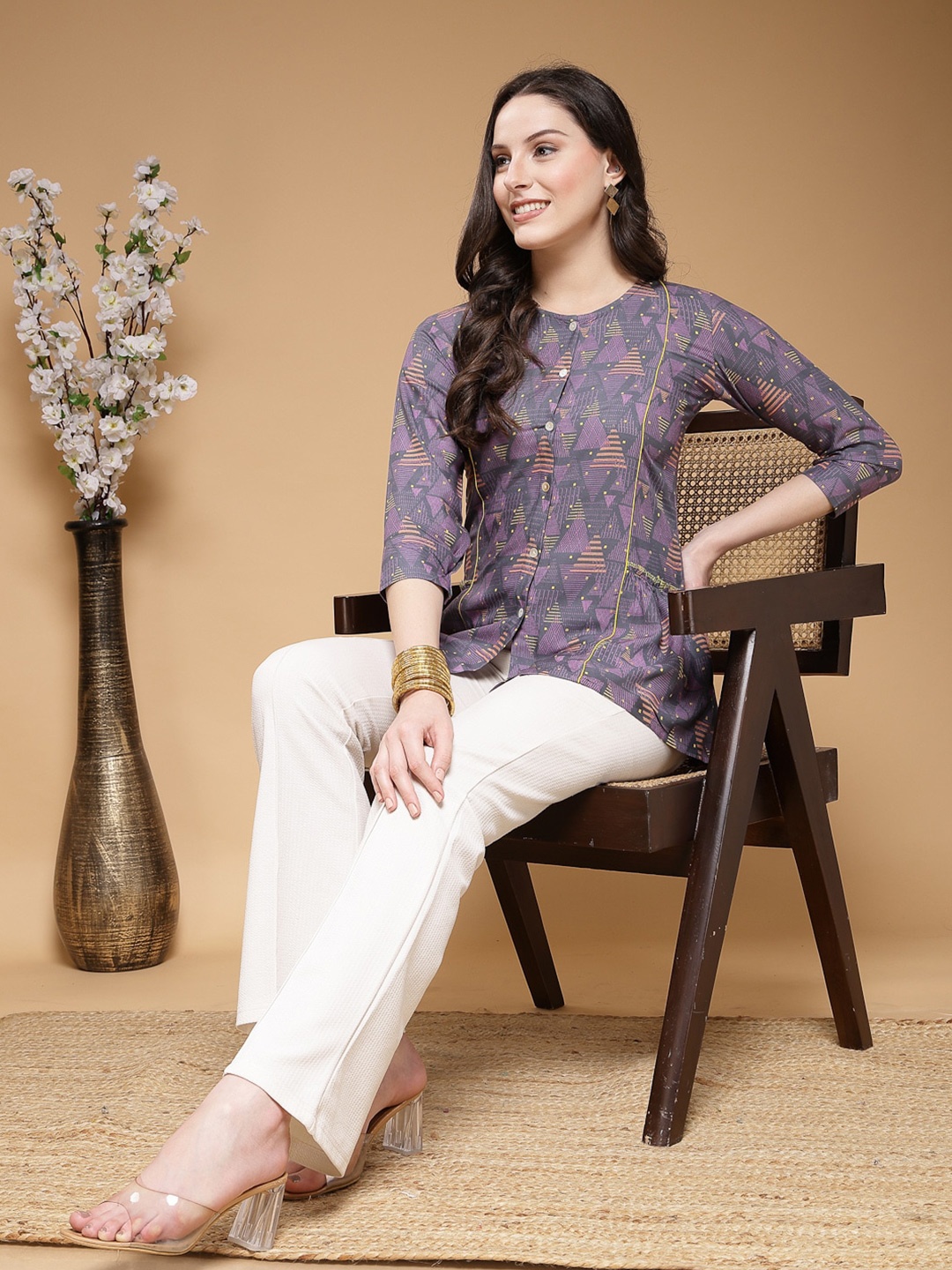 

Indibelle Geometric Print Shirt Style Top, Purple