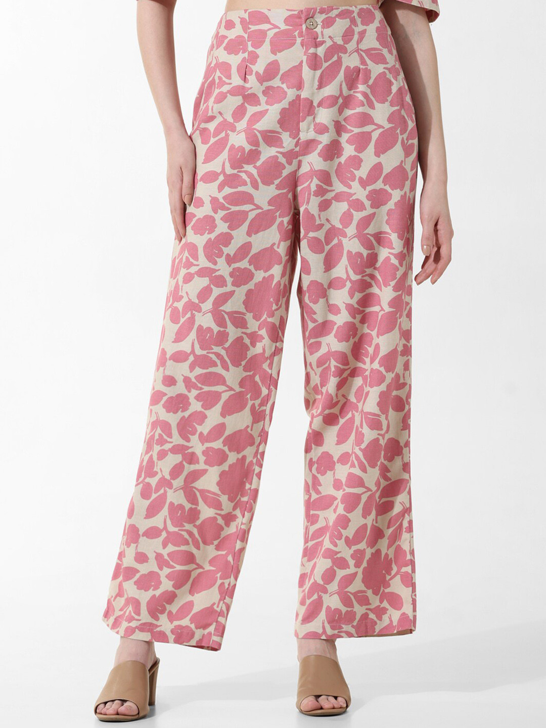 

ONLY Women Floral Printed High-Rise Parallel Trousers, Pink