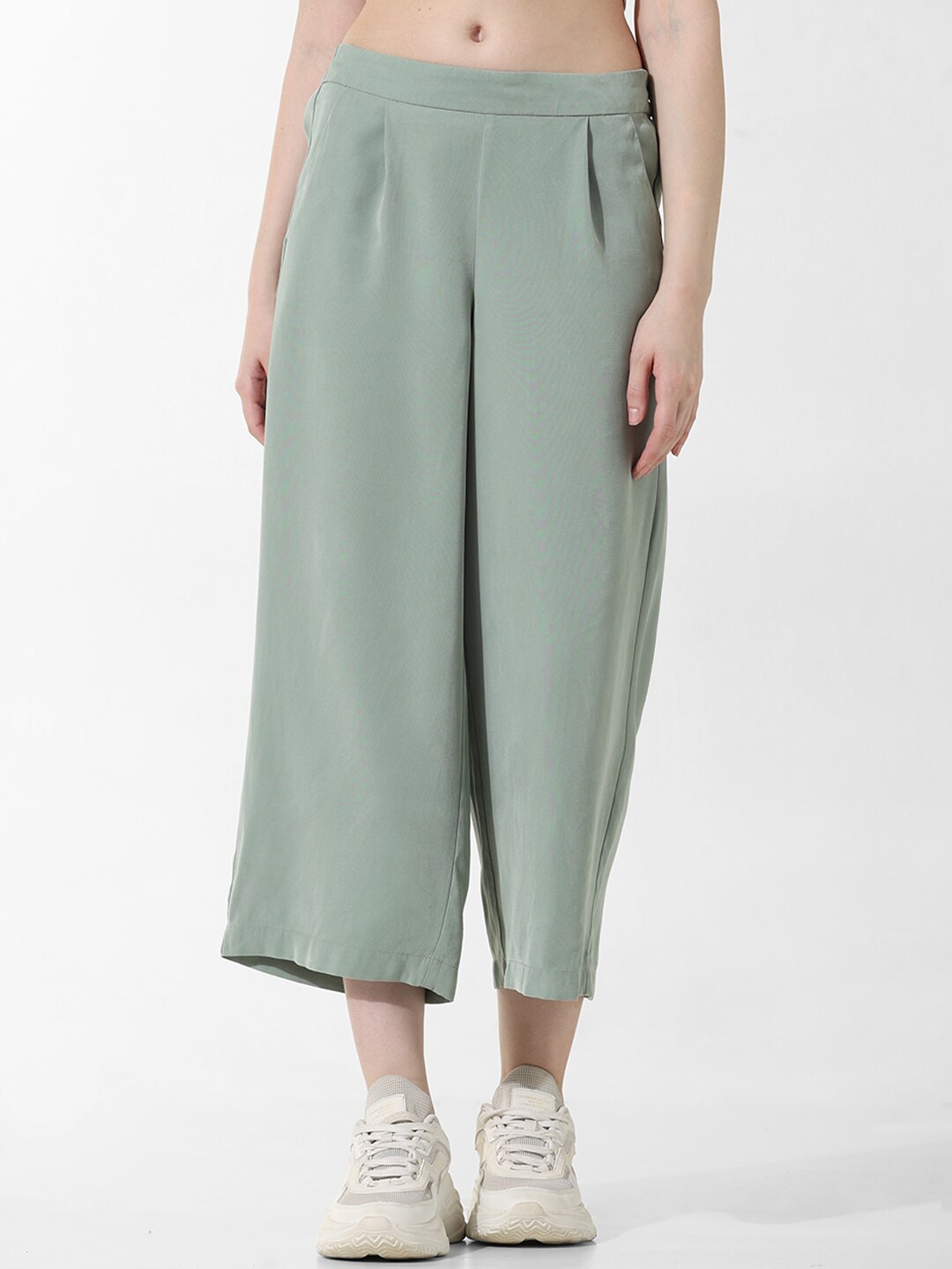 

ONLY Women Loose Fit Mid-Rise Culottes Trousers, Green