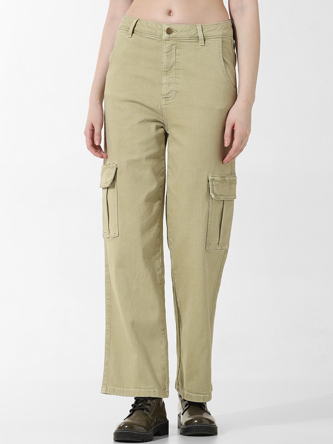 

ONLY Women Straight Fit High-Rise Cargos Trousers, Green