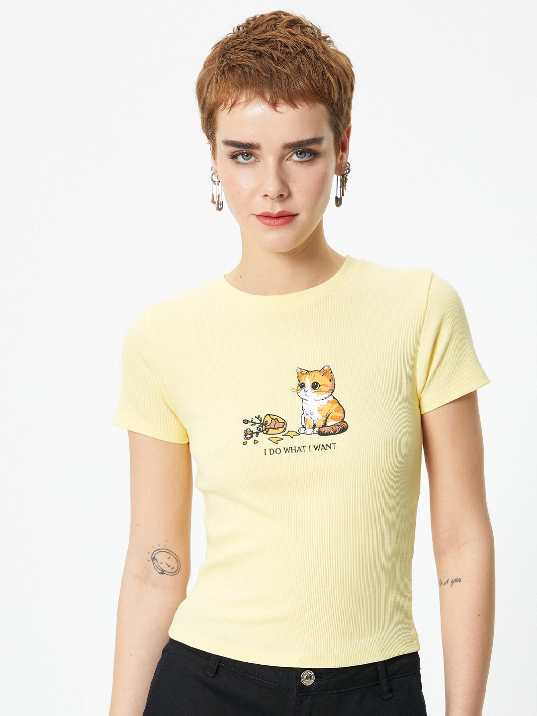 

Koton Graphic Printed Slim Fit T-shirt, Yellow