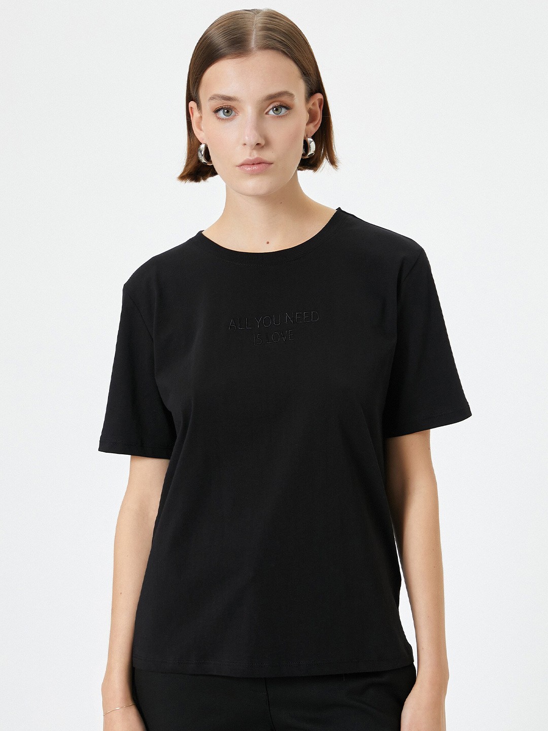 

Koton Round Neck Short Sleeves Cotton T-shirt, Black