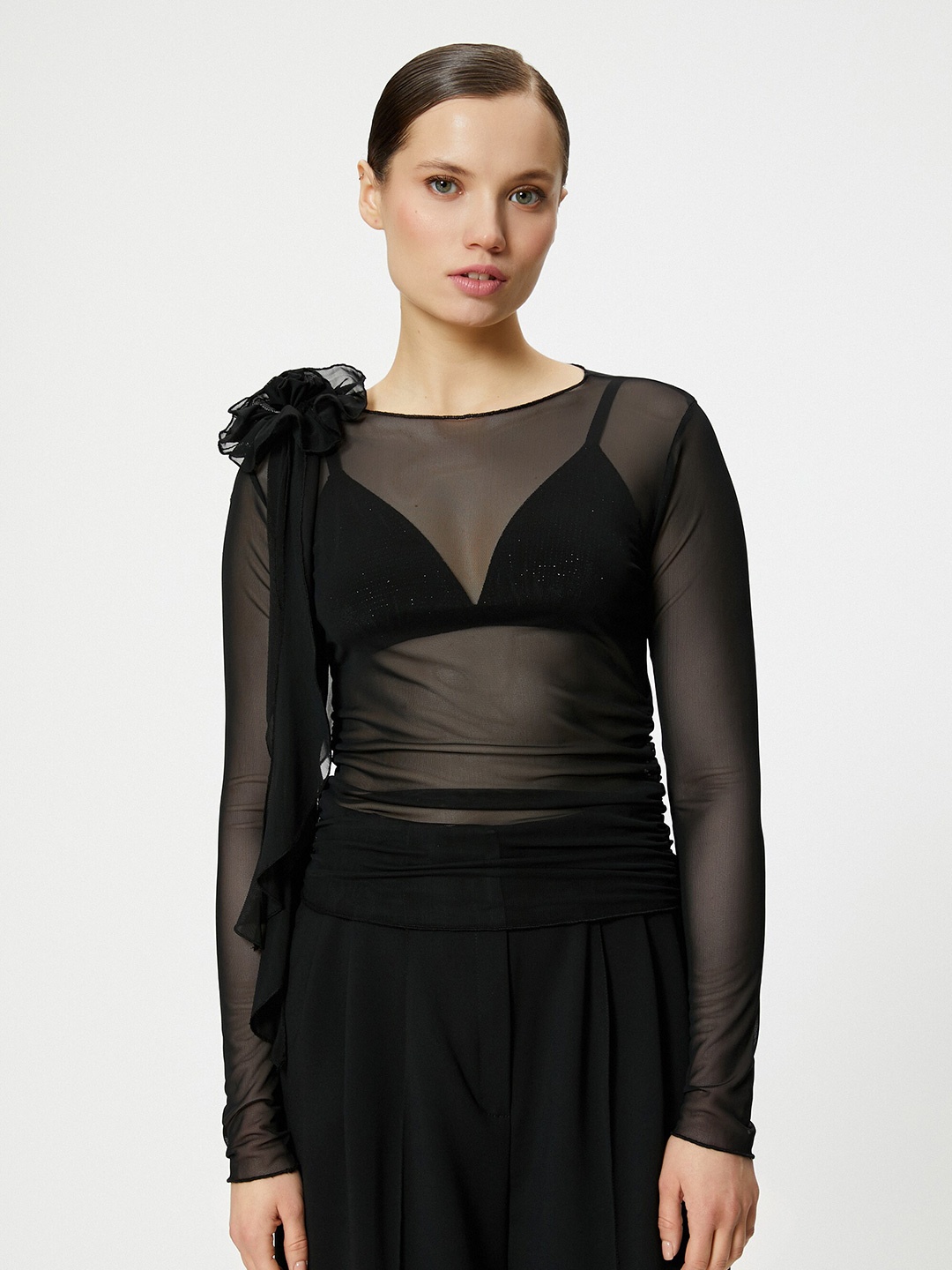 

Koton Embellished Round Neck Long Sleeves Top, Black