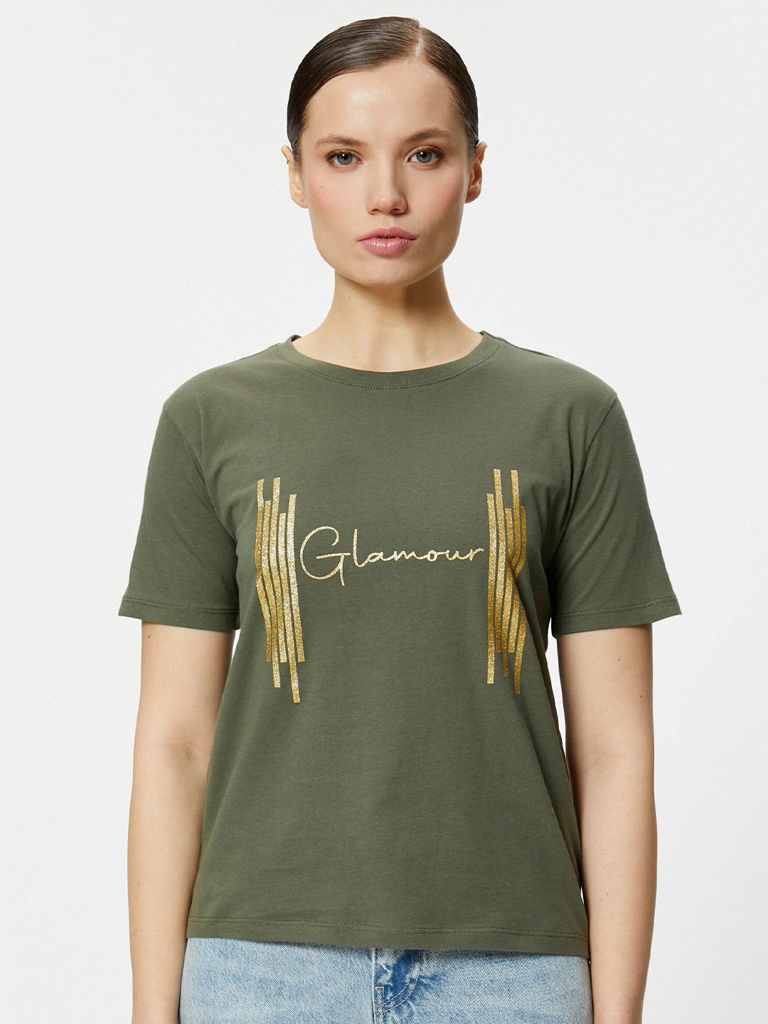 

Koton Graphic Printed Pure Cotton T-shirt, Olive