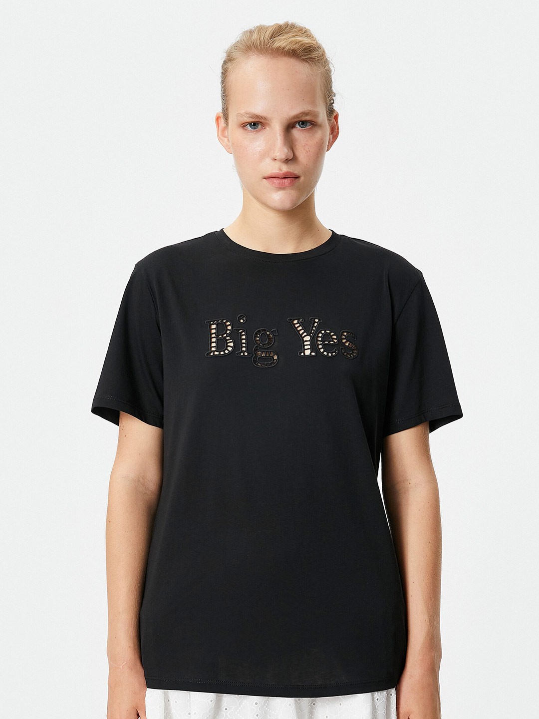 

Koton Typography Printed Round Neck Cotton T-shirt, Black
