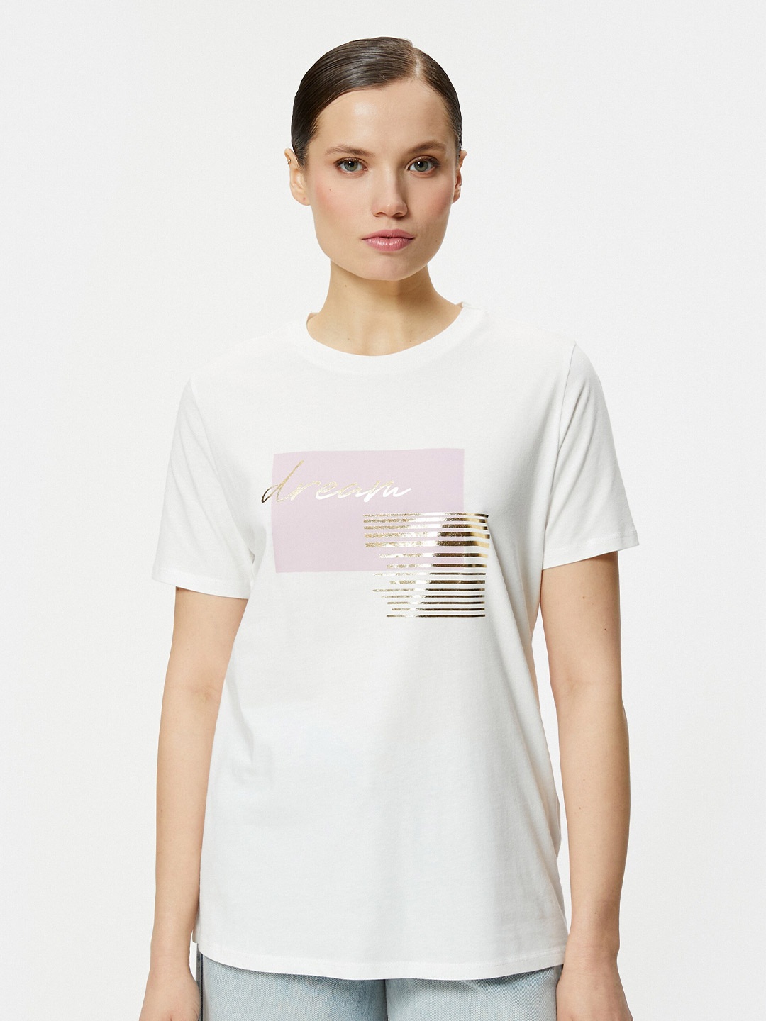 Koton Typography Printed Cotton T-shirt, White