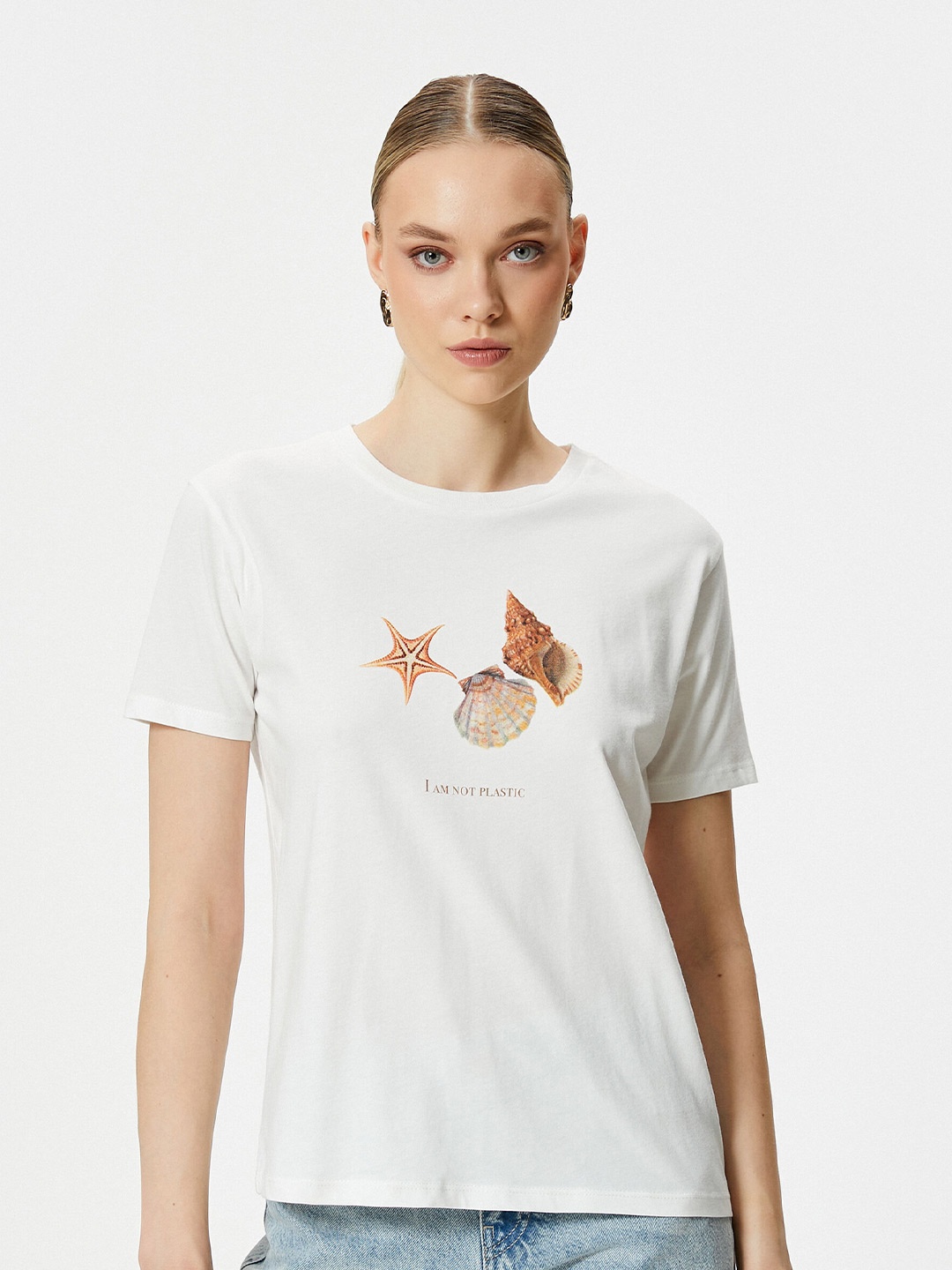 

Koton Typography Printed Round Neck Short Sleeves Cotton T-shirt, White