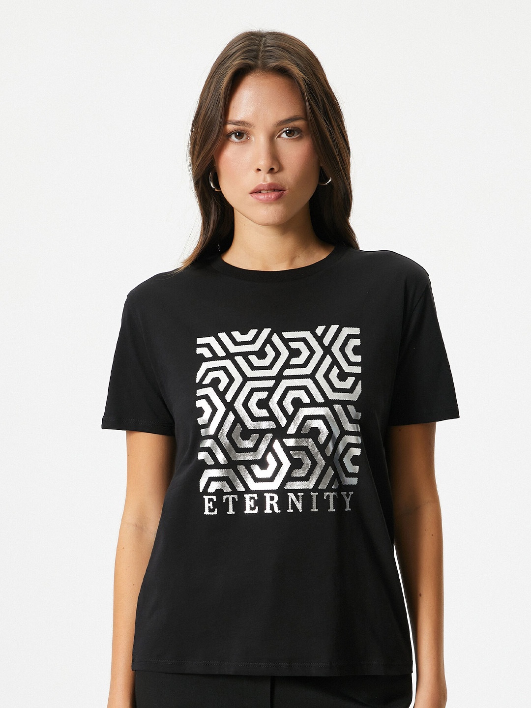 

Koton Geometric Printed Pure Cotton T-shirt, Black