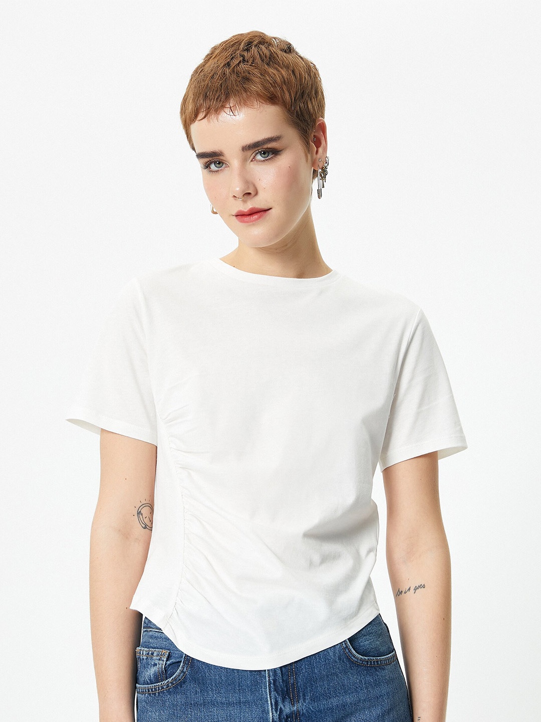 

Koton Round Neck Short Sleeves Cotton T-shirt, Beige