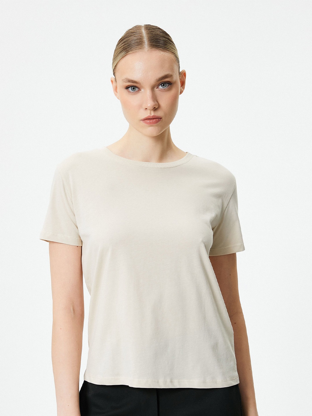 

Koton Round Neck Pure Cotton T-shirt, Beige