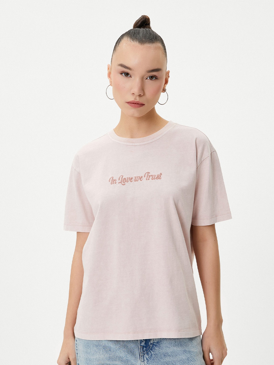 

Koton Drop-Shoulder Sleeves T-shirt, Pink