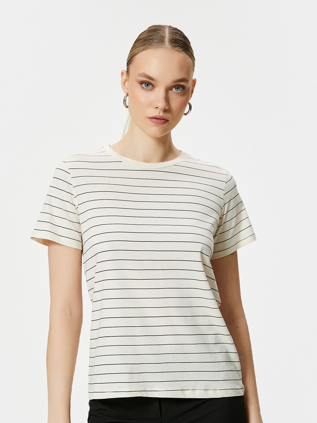 

Koton Striped Pure Cotton T-shirt, Beige