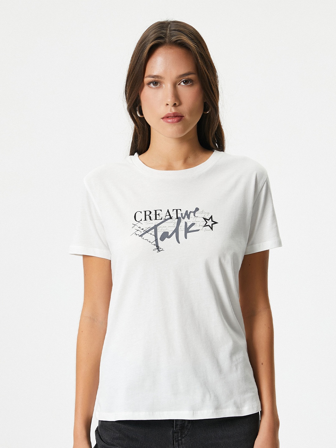 Koton Typography Printed Pure Cotton T-shirt, White