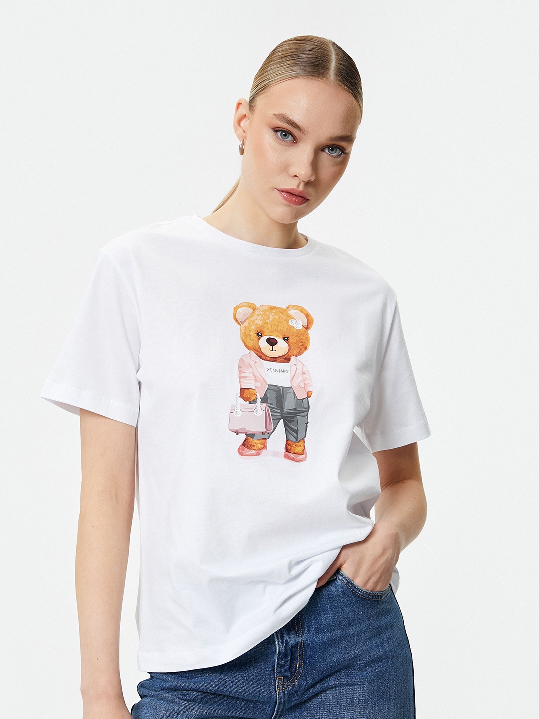

Koton Graphic Printed Pure Cotton T-shirt, White
