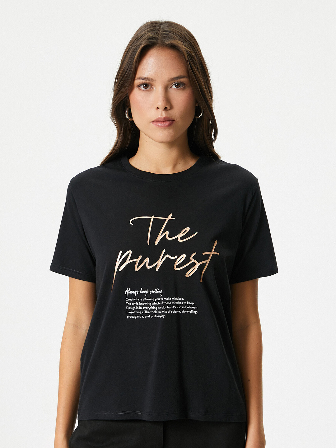 

Koton Typography Printed Round Neck Short Sleeves Cotton T-shirt, Black