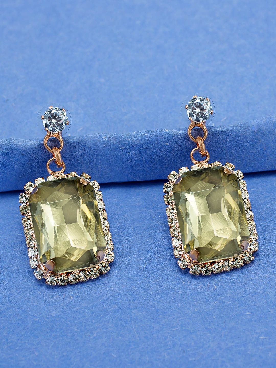 

PRIVIU Rose Gold-Plated Cubic Zirconia Geometric Shaped Drop Earrings