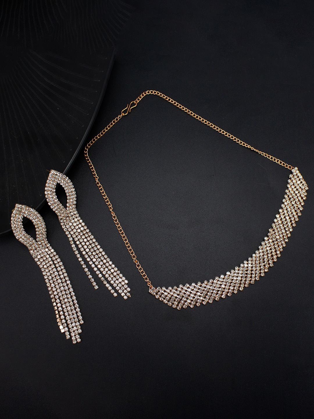 

PRIVIU Rose Gold Plated Cubic Zirconia Studded Jewellery Set