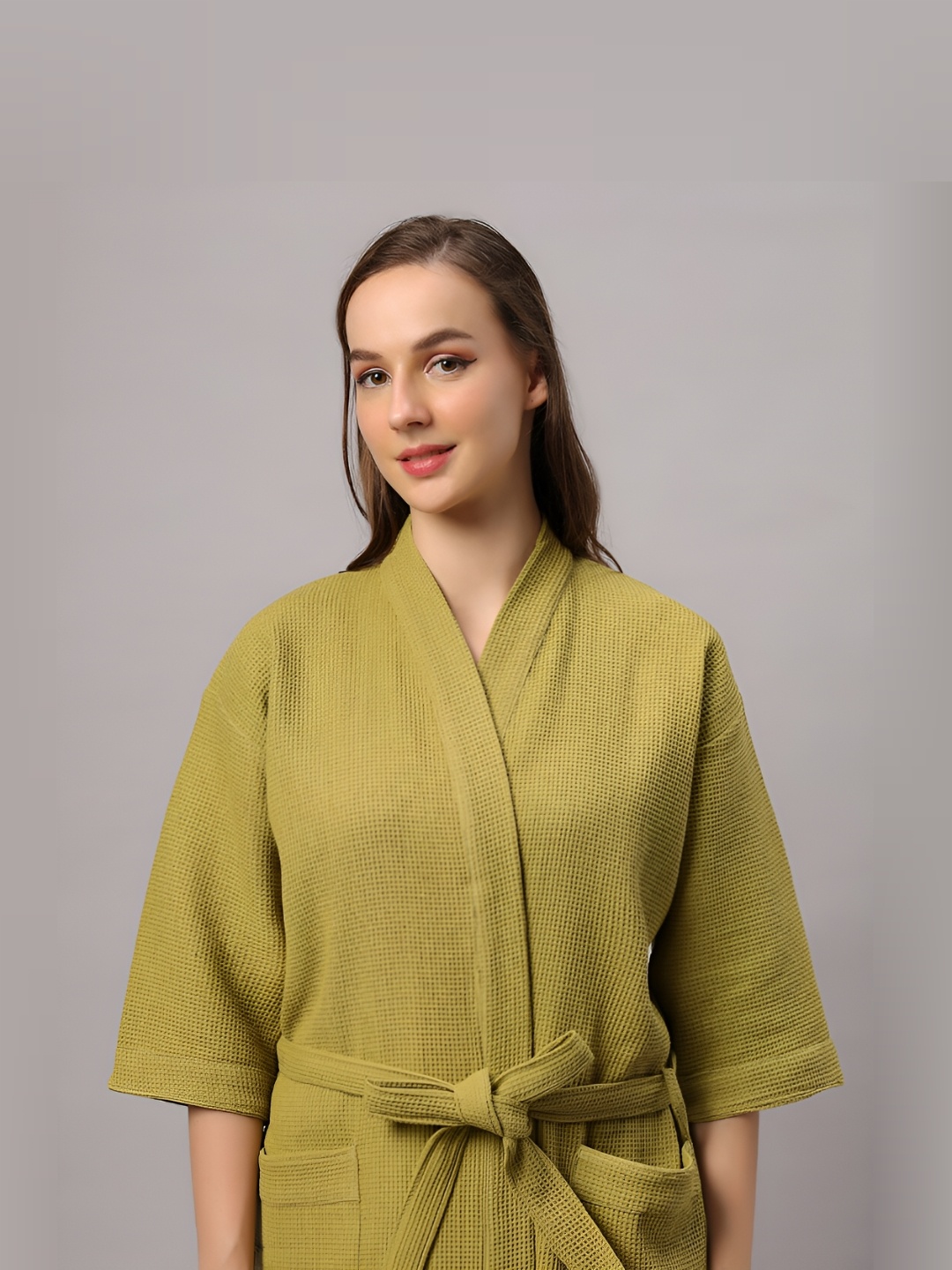 

HotGown Green Waffle Textured Cotton Bath Robe