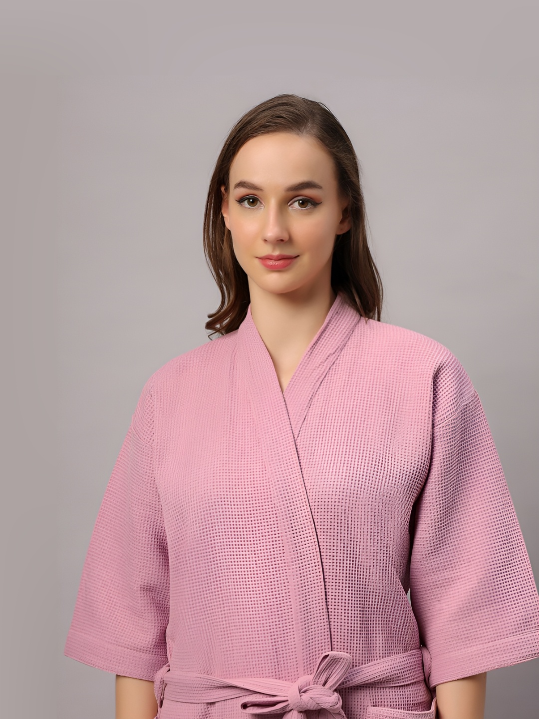 

HotGown Pink Waffle Textured Cotton Bath Robe